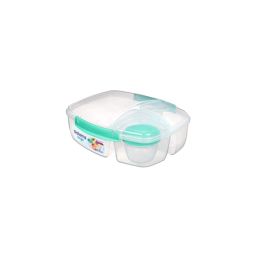 Sistema To Go Triple Split Lunch Box with Yoghurt Pot | 2L Air-Tight and Stackable Food Storage Container | BPA-Free | Assorted Colours