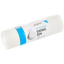 Polylina 20 Tough Durable Heavy Duty Tie Top Swing Bin Liners, Recycled Plastic, White, 45 Litre