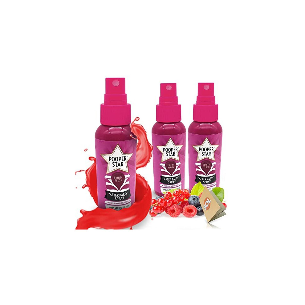 3pk x 60ml SOL Pooper Star Toilet Spray | Fruity Flush Fragrance Odour Masking Toilet Air Fresheners | Poop Spray Cleaning Products | Includes SOL