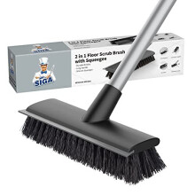MR.SIGA Floor Scrub Brush with Long Handle, 2 in 1 Floor Scrubber and Squeegee for Cleaning Bathroom, Patio, Garage, Wall, Tile Scrub Brush with Stiff