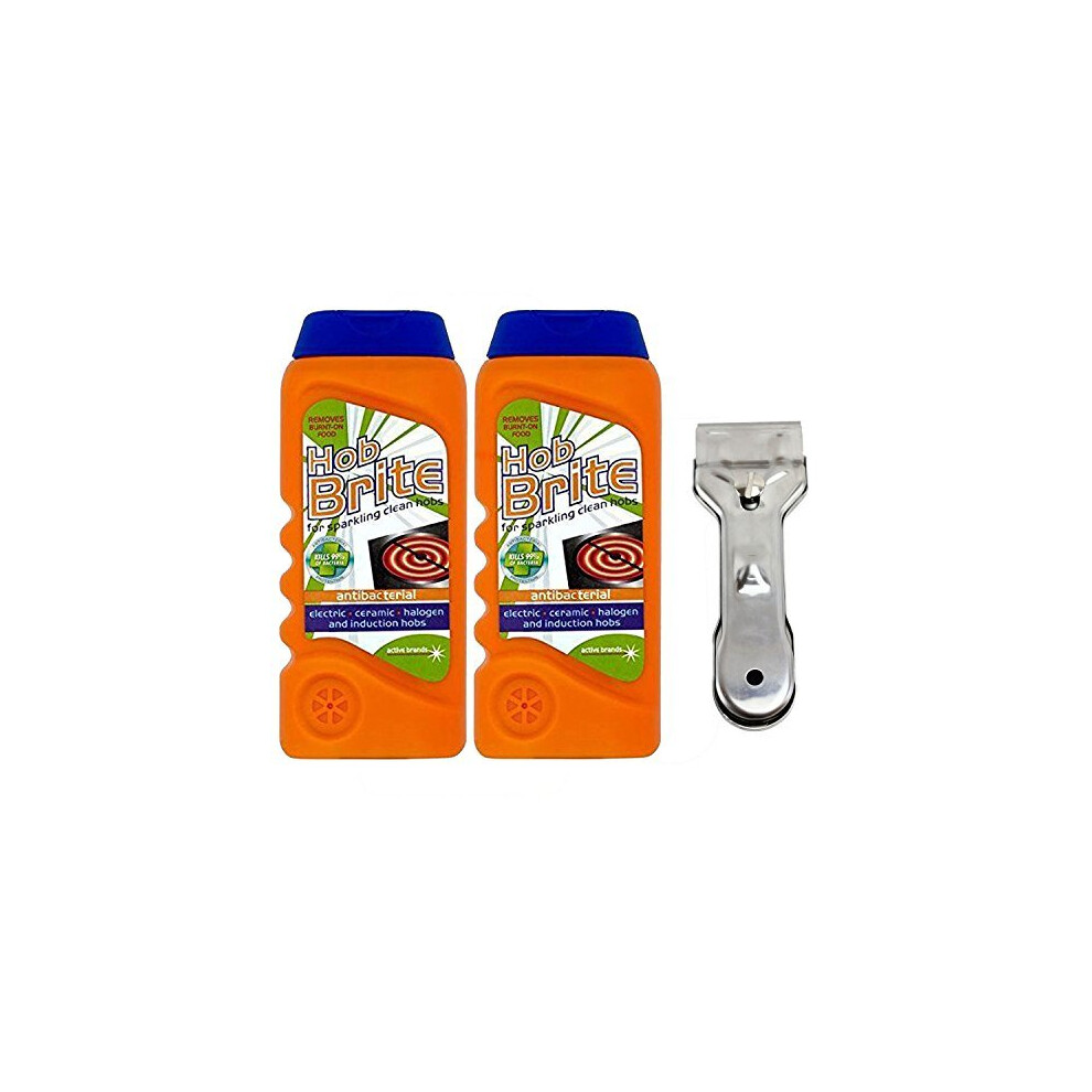 Hob Brite Genuine Oven Cooker Ceramic Cleaner 300Ml & Scraper Kit (2 Cleaners, 1 Scraper) Cream