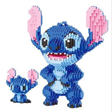 HYJYXQ 2Pcs Nano Building Blocks Blue Stitch Anime Model 3D Puzzle Micro Blocks Kit for Parent-Child Fun, Christmas Birthday Gift