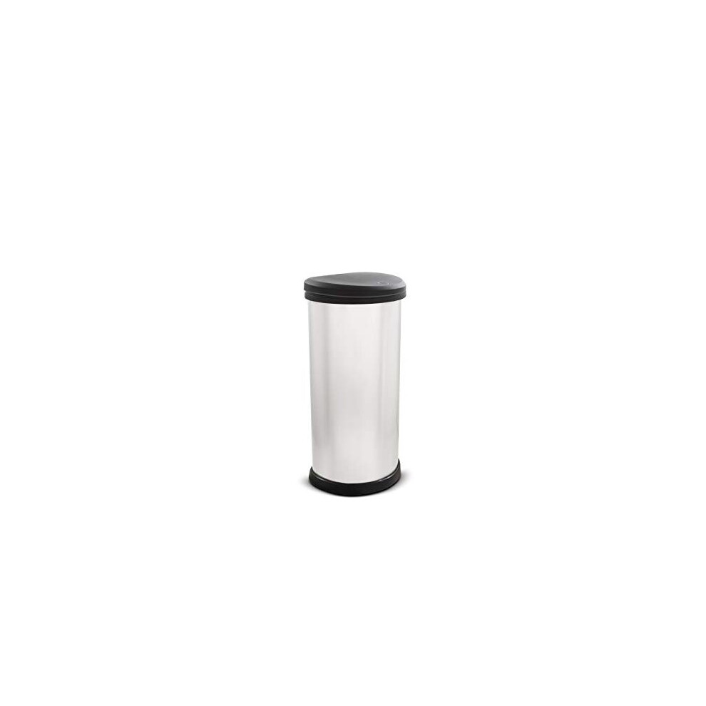 Curver Metal Effect One Touch Deco Bin, Silver, 40 Litre