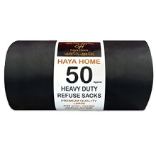 Haya Home 50 Black Plastic Bin Bags Heavy Duty Bin Liners, Refuse Sacks Pack of 50 X 1 Heavy Duty Waste Dustbin Bags roll 100L for Kitchen Home Office