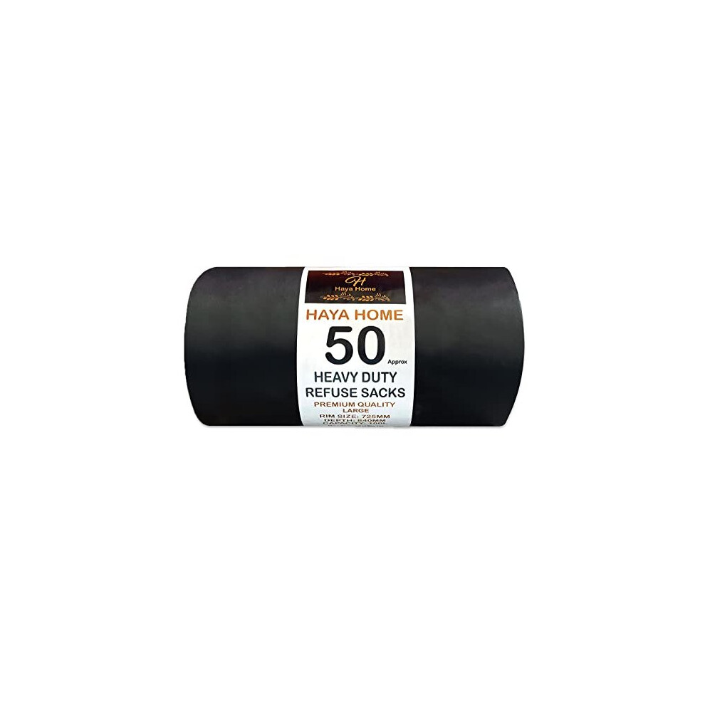 Haya Home 50 Black Plastic Bin Bags Heavy Duty Bin Liners, Refuse Sacks Pack of 50 X 1 Heavy Duty Waste Dustbin Bags roll 100L for Kitchen Home Office