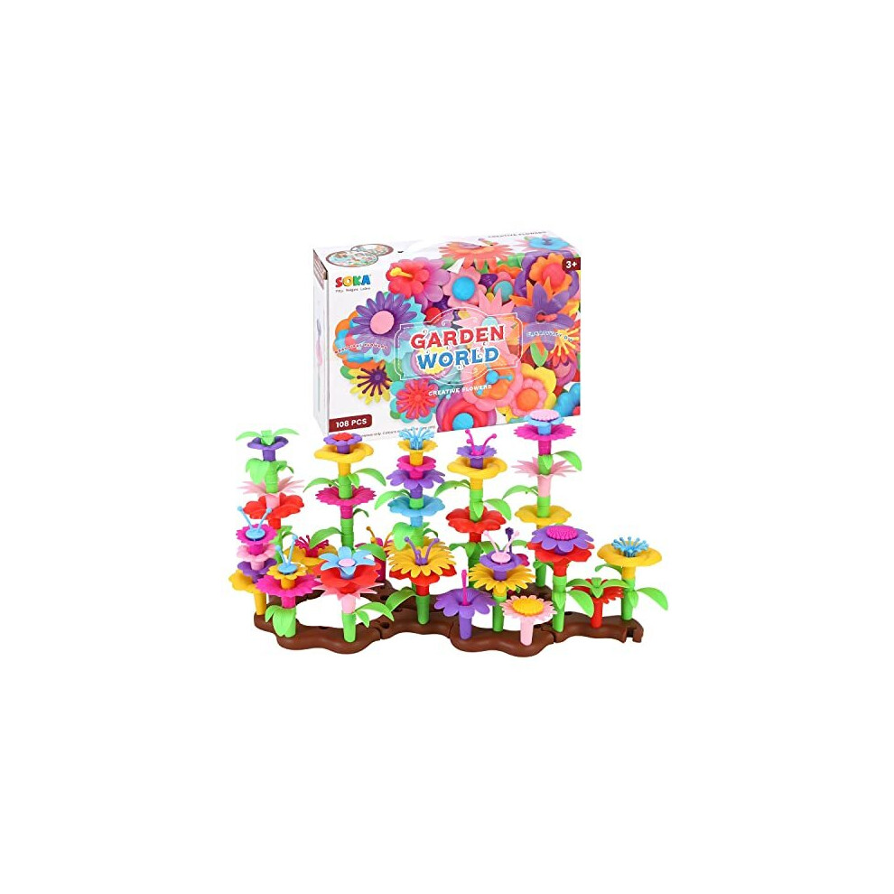 SOKA Garden World Creative Flowers 108 PCS Flower Garden Building Toy Set Floral Arrangement Bouquet Blocks DIY Art and Craft Educational Kit Indoor