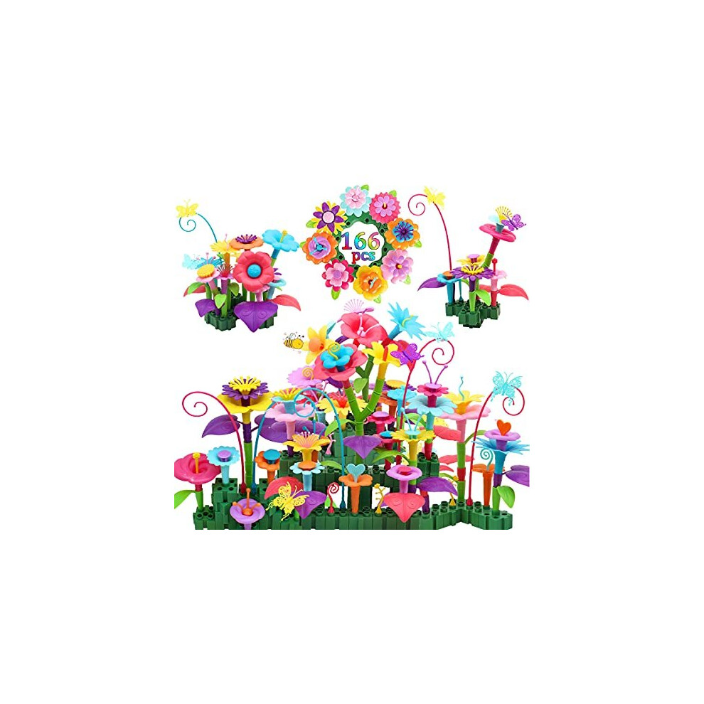 Evance 166pcs Flower Building Toy-DIY Flower Garden Building Kit for Kids, Educational Construction Toys for Girls Christmas Birthday Gifts (166 PCS)