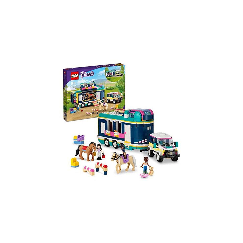 LEGO 41722 Friends Horse Show Trailer with 2 Toy Horses, SUV Car and Riding Accessories, Animal Playset for Girls and Boys 