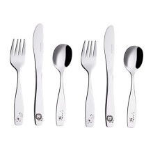 Exzact Children's Cutlery 6pcs Stainless Steel 18/10 Kids Cutlery/Toddler Utensils/Flatware - 2 x Forks, 2 x Safe Dinner Knives, 2 x Dinner Spoons -