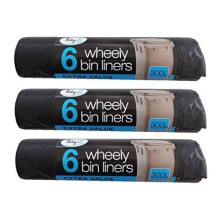 3 X Tidyz 6 Wheelie Bin Extra Large Liners 300L Black Dustbin Rubbish Tip Refuse Sacks Waste Garbage Thick Big Bags Super Strong Heavy Duty Fits Bins
