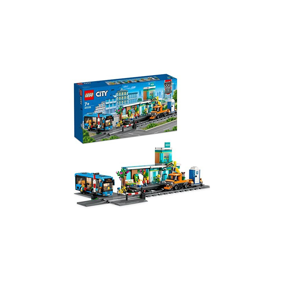 LEGO 60335 City Train Station Set With Toy Bus For Kids, Rail Truck, Tracks And Road Plate Level Crossing, Compatible With City Sets, Boys & Girls