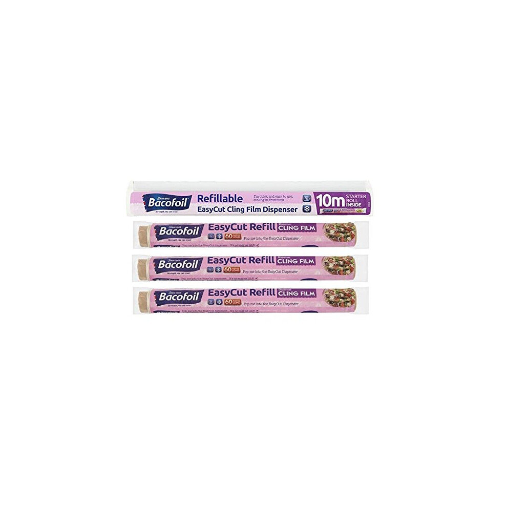 Baco Bacofoil Easycut Cling Film Dispenser - 10M + 3X60m Refills, 190M Total, 350Mm Width
