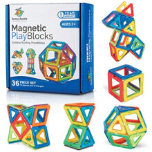 Sunny Auntie 36-Piece Magnetic Building Blocks & Tiles Set – STEM Toy for Ages 3-8 (Squares & Triangles)
