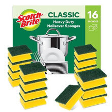 Scotch-Brite Classic Heavy Duty Scrub Sponge, 16 Pieces - Durable Scourer that Easily Removes Grease & Burnt-on Food