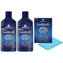 Silver Cleaning Polishing Bundle with 2x Goddards Long Term Silver Polish 125ml and 1x Goddards Silver Polish Cloth - Tarnish Remover, Protector, High