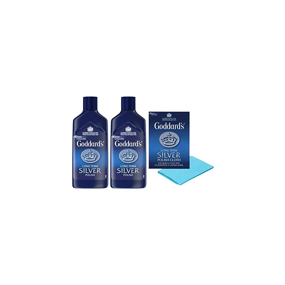 Silver Cleaning Polishing Bundle with 2x Goddards Long Term Silver Polish 125ml and 1x Goddards Silver Polish Cloth - Tarnish Remover, Protector, High