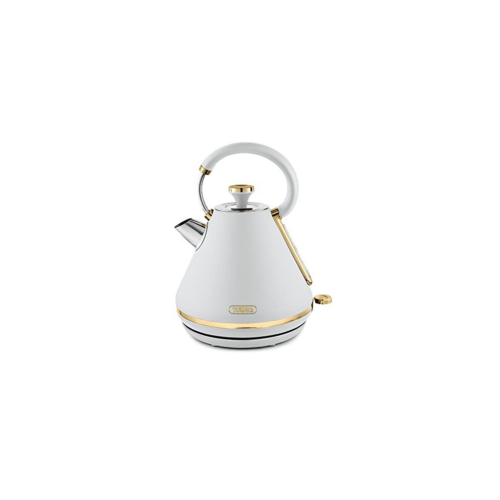 Tower T10044WHT Cavaletto Pyramid Kettle with Fast Boil, Detachable Filter, 1.7 Litre, 3000 W, White and Gold