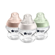 Tommee Tippee Closer to Nature Baby Bottles, Slow-Flow Breast-Like Teat with Anti-Colic Valve, 150ml, Pack of 3, Mixed Colours