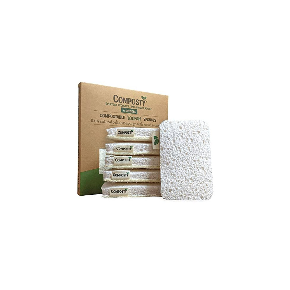 CompostyÂ | 'Loofah' Eco Scourer Sponges | 6 Pack | Kitchen & Washing Up | Compostable & Sustainable | Plastic-Free | 100% Natural | Long-Lasting |