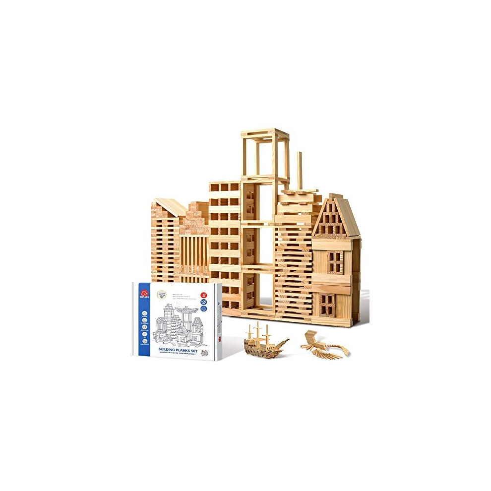 Wooden Building Blocks Set,Original Building Toys for Kids,STEM Toys for 3+ Year Old (100 Pieces)