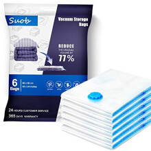 Suob 6 Pack Vacuum Storage Bags, 80 x 60cm Double Zip Seal Reusable for Bedding, Double Duvet, Pillows, Mattress, Quilt, Clothes, Sweaters, Dress,