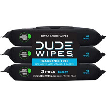 Dude Wipes Flushable Wet Wipes Dispenser (3 Packs 48 Wipes), Unscented Wet Wipes with Vitamin-E & Aloe for at-Home Use, Septic and Sewer Safe