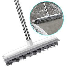 Rubber Broom with Squeegee Edge, 2 in 1 Carpet Brush with Adjustable Long Handle Outdoor Soft Push Broom for Pet Cat Dog Hair Removal Carpet Kitchen