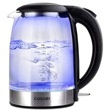 COSORI 2022 Upgraded Electric Glass Kettle, 3000W 1.5L with Blue LED, Stainless Steel Filter, Boil-Dry Protection, Fast and Quiet Boil, Black