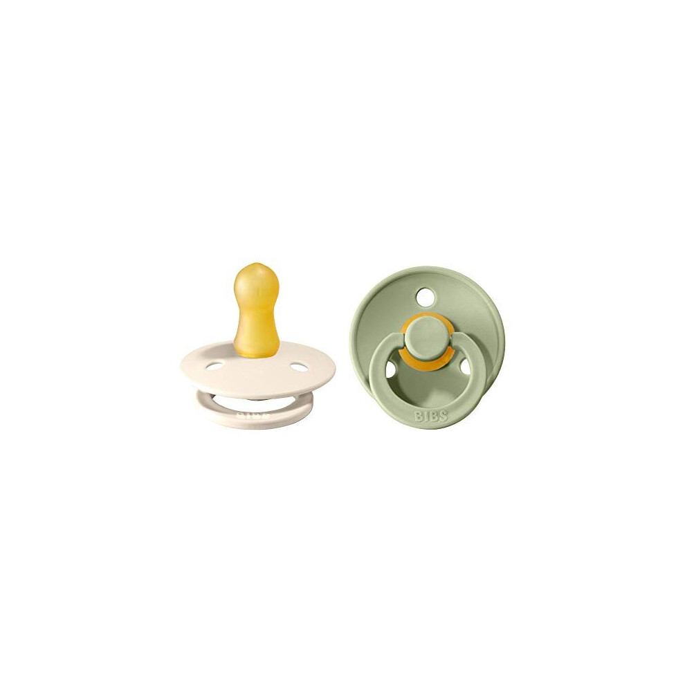 Bibs Colour Soother 2-Pack, Bpa Free Dummy Pacifier, Round Nipple. Natural Rubber Latex, Size 1 (0-6 Months), Ivory / Sage