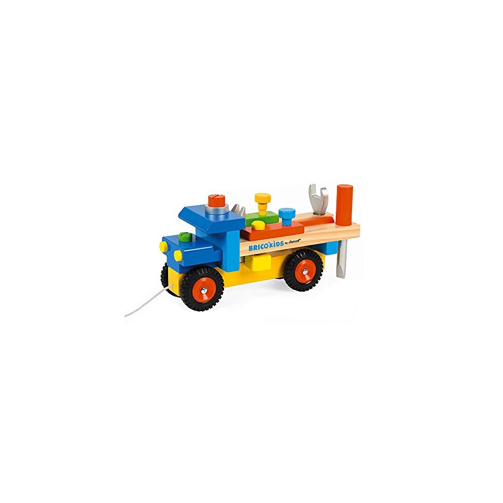 Janod - Brico'Kids Diy Truck - 2-In-1 Early Learning Pull-Along Toy - 3 Tools Included - Motor Skills Training - from 2 Years Old, J05022