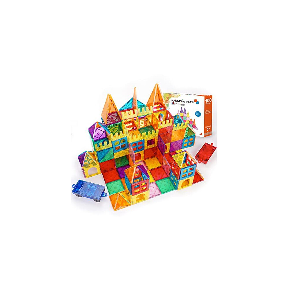 Kids Magnetic Tiles Toys, 100Pcs 3D Magnetic Building Blocks Tiles Set, Building Construction Educational STEM Toys for 3+ Year Old Boys and Girls