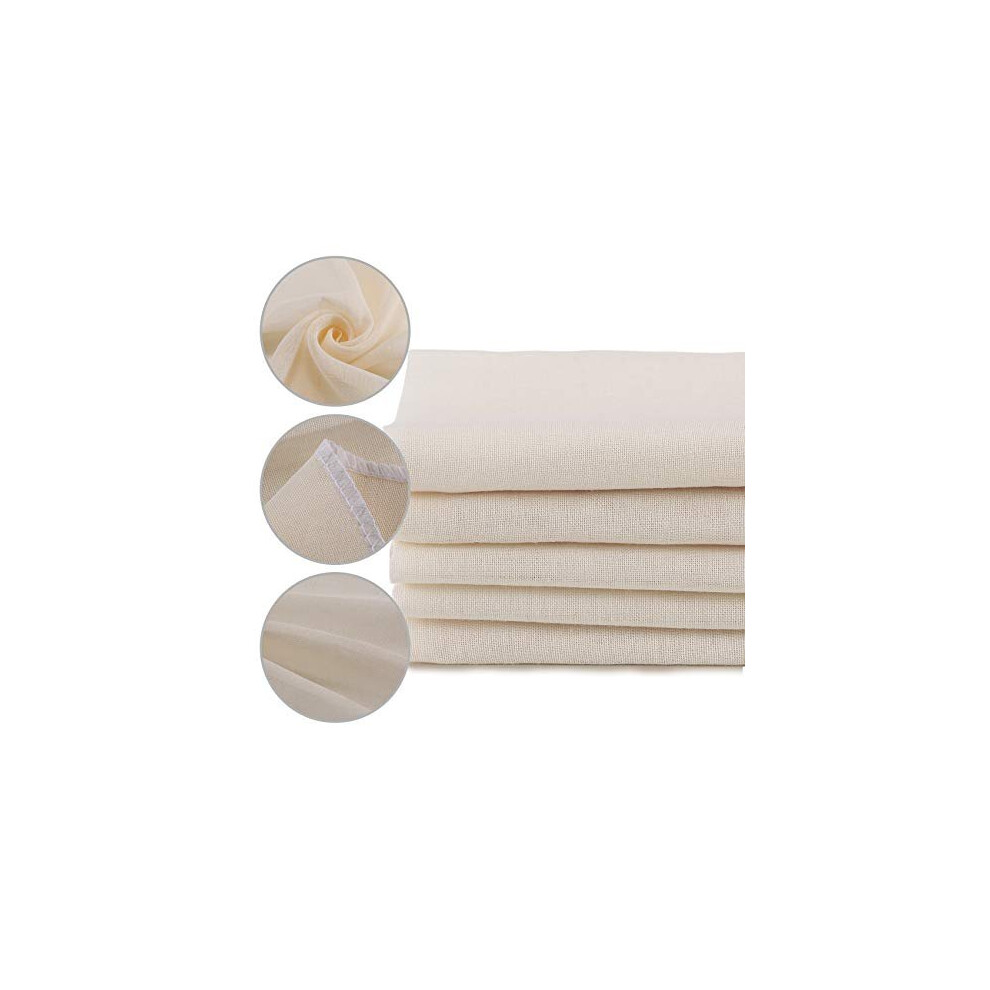 Xelnaga 5 Pack Cheesecloth Reusable For Straining, 100% Unbleached Pure Cotton Muslin Cloths, Soft Square Cheese Clothes Weave Fabric Filter For Straining,