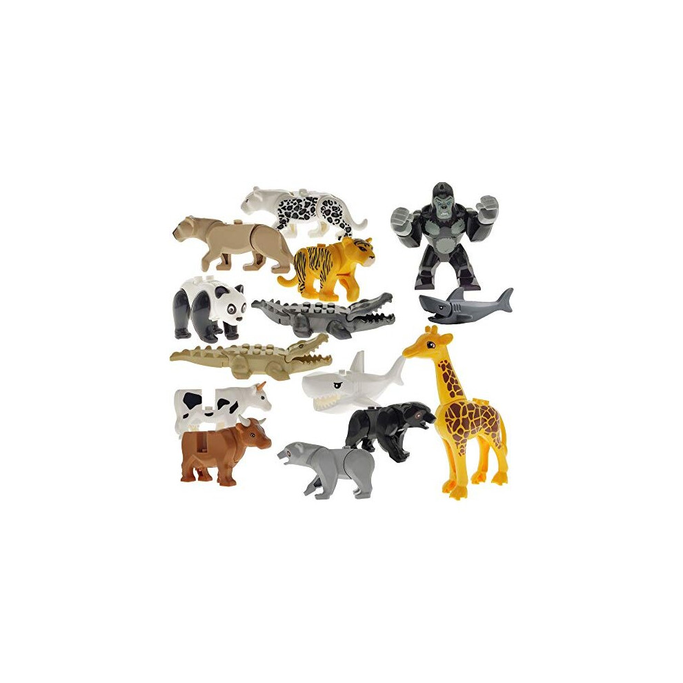 OneNext 14Pcs Idea City Animals Building Blocks Bricks Set Mini Zoo Figures Model Crocodile Panda Shark Various Educational Gift Toys 100% Compatible