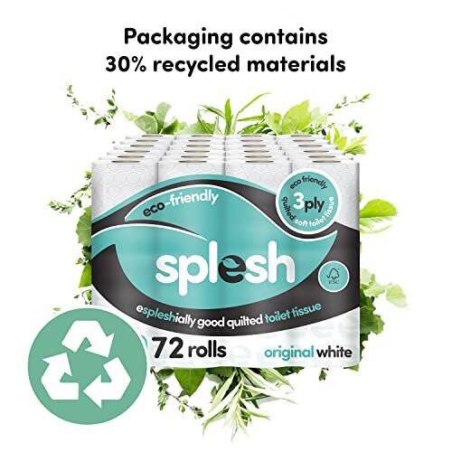 Splesh by Cusheen Toilet Roll Bulk Buy (72 Toilet Rolls) EcoFriendly, Soft & Quilted 3Ply