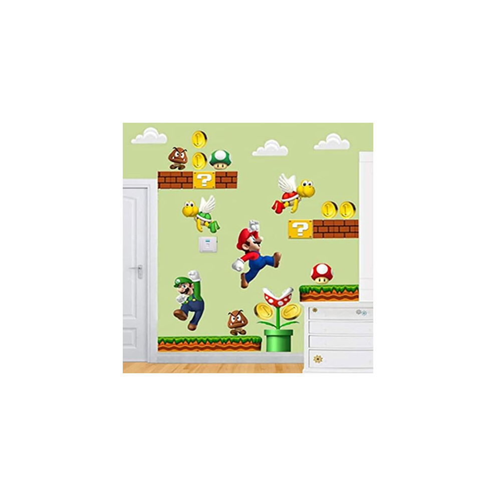 SchwartsCount-Super Mario Brothers Wall Decals - Super Mario Build a Scene Vinyl Wall Stickers - Mural Wall Decor Kids Room -Removable Peel and Stick