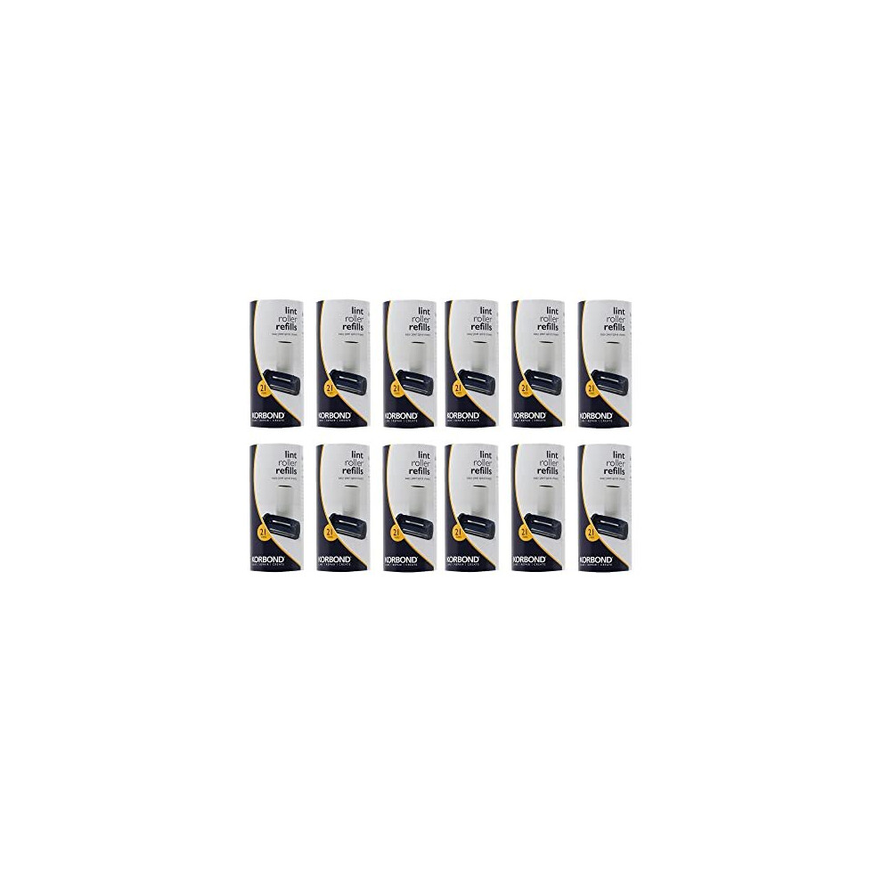 Korbond 12 Pack Of Lint Roller Refills - 252 Pre-Cut Sticky Sheets - For All Fabric Types - Remove Dust And Lint From Furniture And Clothing - No