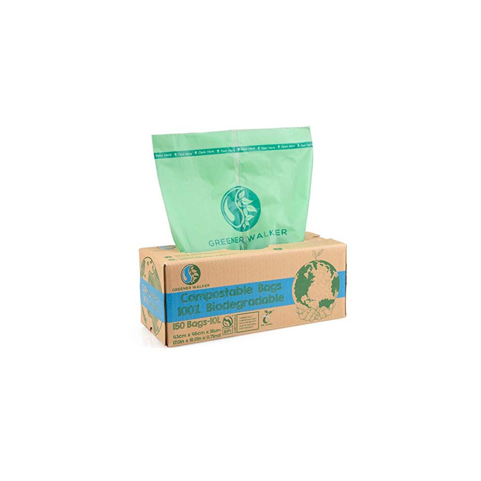 Greener Walker 10L-150Bags 100% Compostable Biodegradable Bin Liners 6L/10L/30L Food Waste Bags with EN13432 Certificate Caddy Kitchen Bin Liners