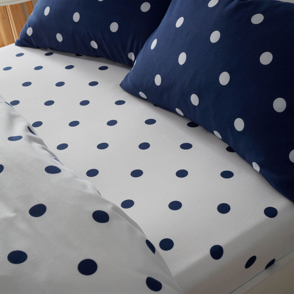 (Navy, King) Catherine Lansfield Brushed Spot 12 Inch Deep Fitted Sheet