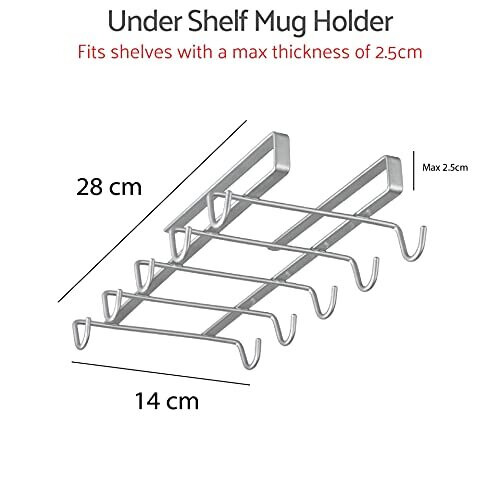 Metaltex Shelf Mug Holder, Polytherm Coated, Silver, SpiderMug 2