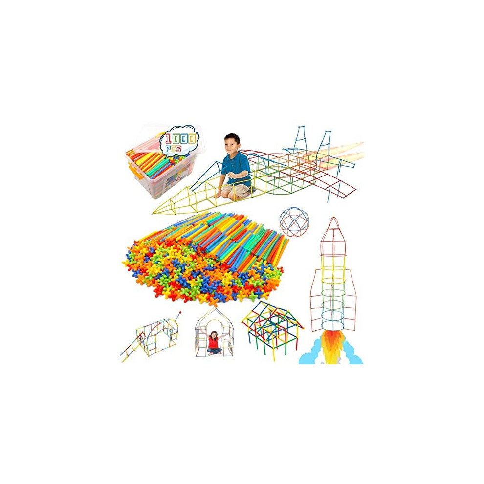 Photos - Construction Toy 1000 Pieces Construction Straws and Connectors Toys, Fort Building Toys for Kids, STEM Creative Building Games for Boys and