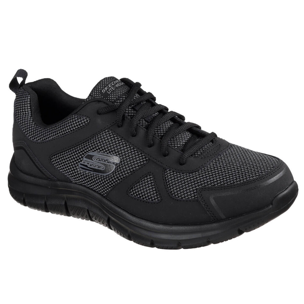 (UK 12, Black) Skechers Mens 2022 Track Light Sport Training Leather Mesh Trainers