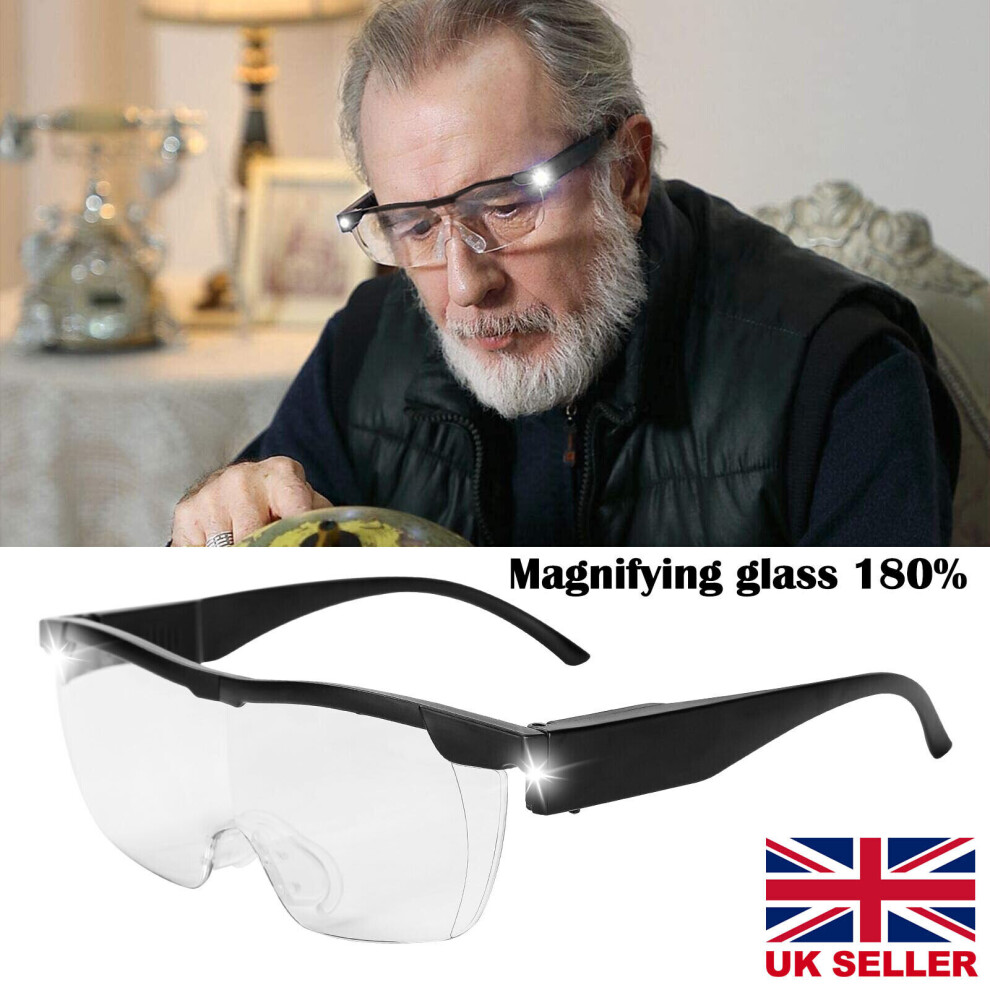 Hands Free Magnifying Glasses Magnifier 180% With LED For Reading