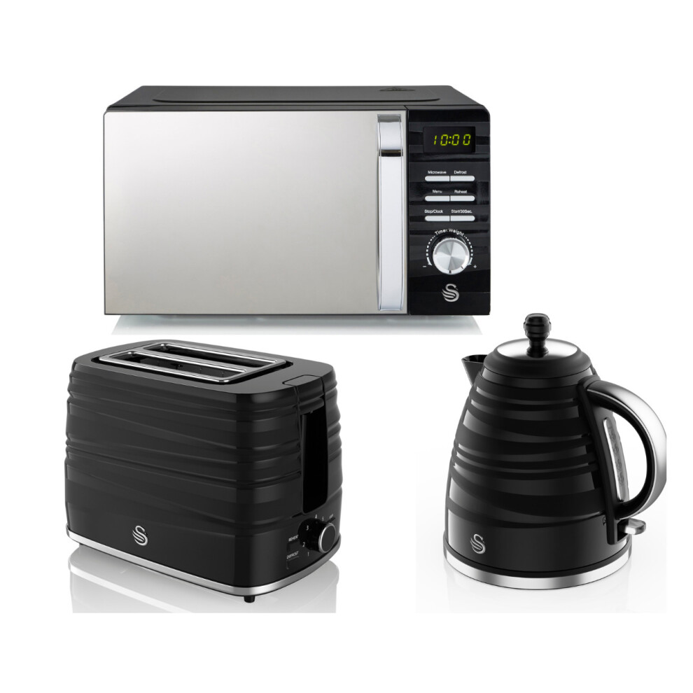 Swan Symphony Black Kettle, 2 Slice Toaster & Digital Microwave