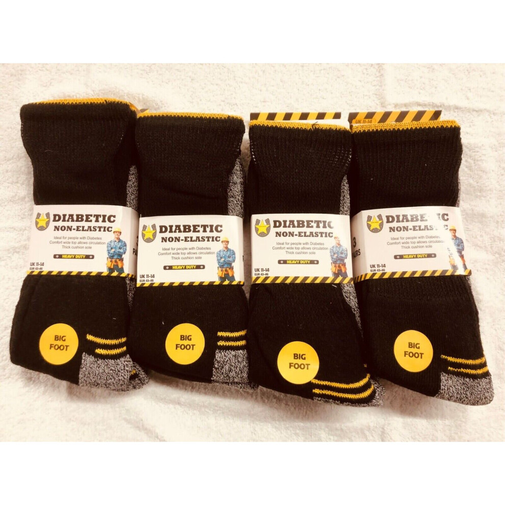 (6 Pairs) Big Foot Shoe Size Pack 6-12 P Men's Diabetic Cotton Socks Work Socks UK 11-14