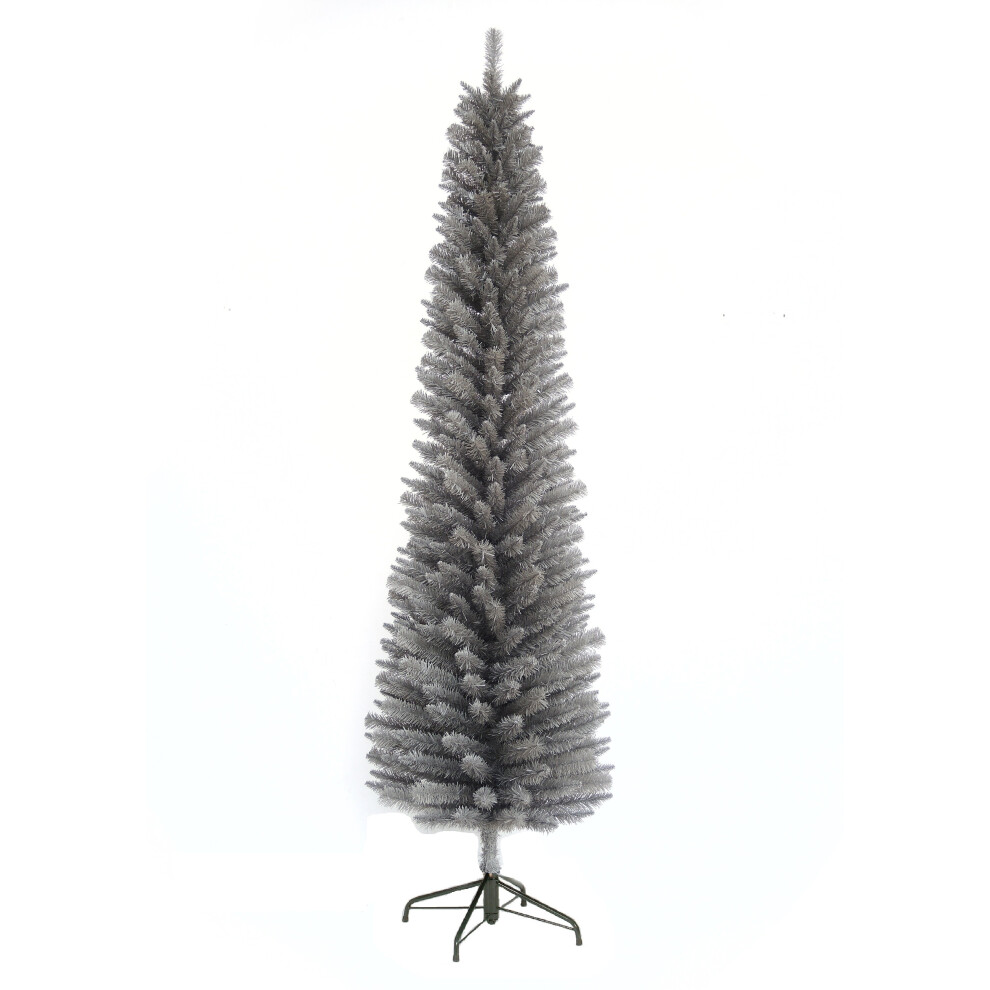 Snow Time Snowtime 244Cm / 8Ft Wrapped Pencil Pine Christmas Tree With 460 Tips Grey