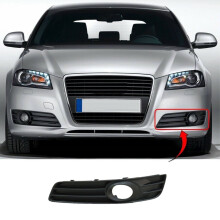Audi A3 2008-2012 Front Bumper Fog Grille - Black Textured, Passenger Side with Hole, Standard Models Only, OE 841443315