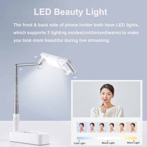 Phone Holder Stand with Wireless Dimmable LED Selfie Fill Light Lamp 2