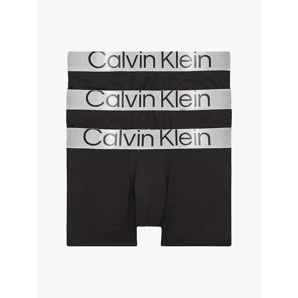 (XL) Calvin Klein 3 Pack Longer Legs Boxer Briefs - Steel Cotton -  Black