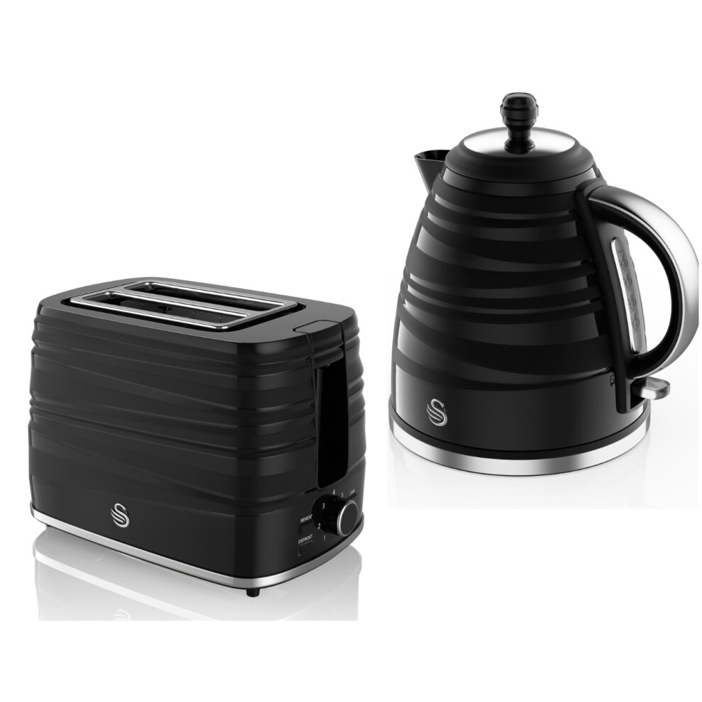 Swan Symphony Kettle & 2 Slice Toaster Contemporary Set in Black