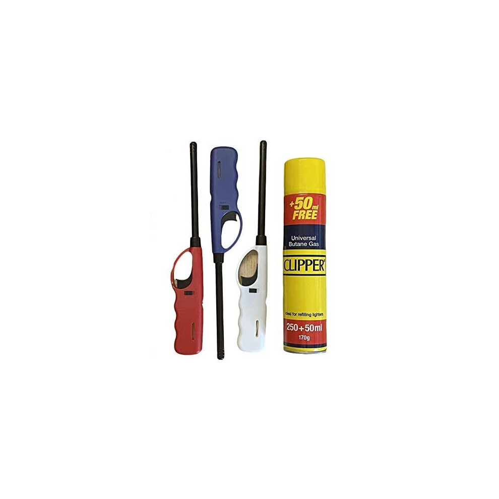 ASPIRE UK 3x lrg bbq Lighters Refillable Safety Gas Candle Fire BBQ Lighter & Clipper Gas Fuel Lighter Refill